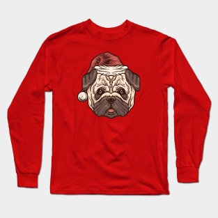 Cute Christmas Pug Illustration Long Sleeve T-Shirt